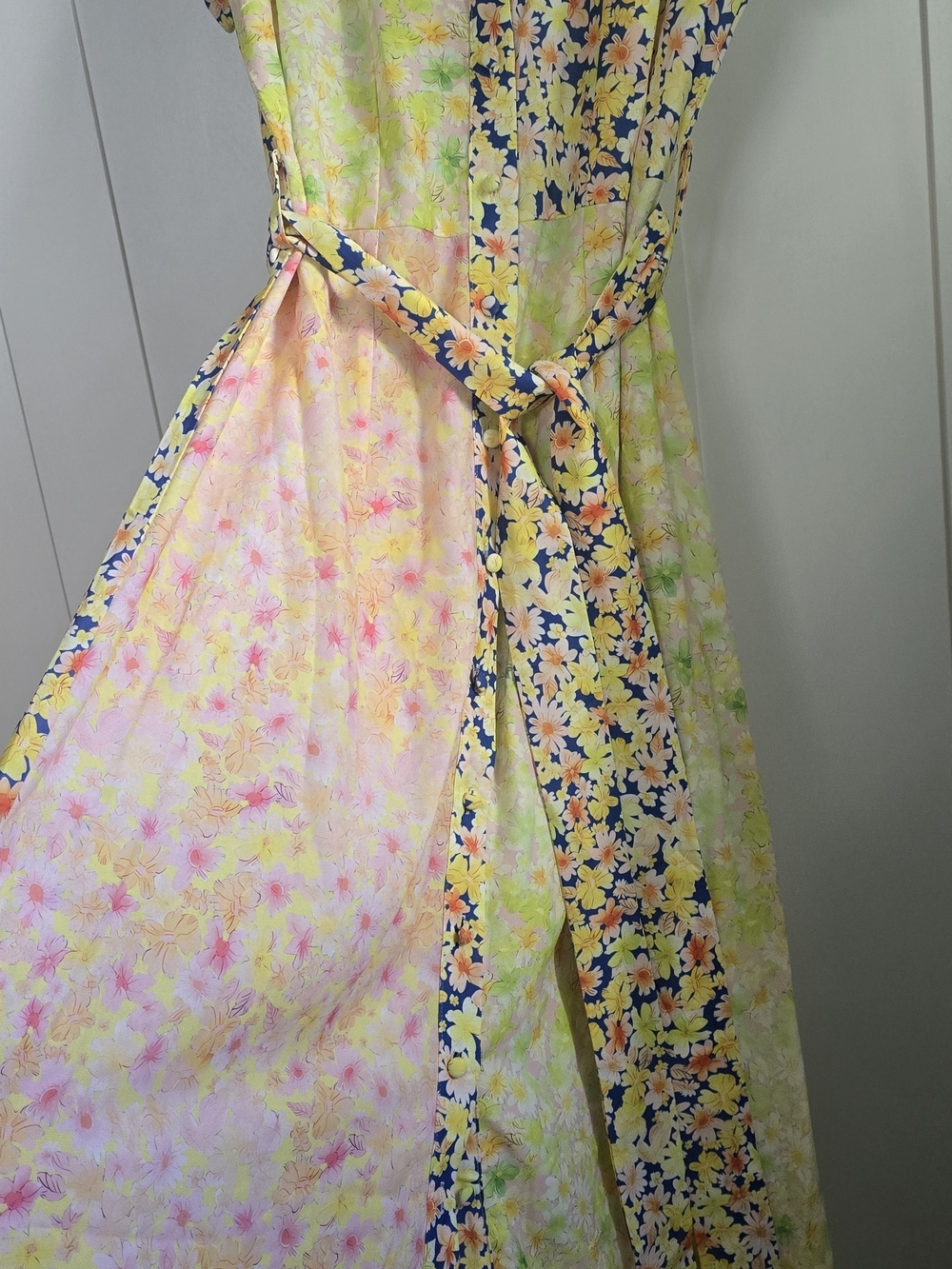Everly Floral Maxi Wrap Dress in Yellow and Navy - Picture 2 of 6